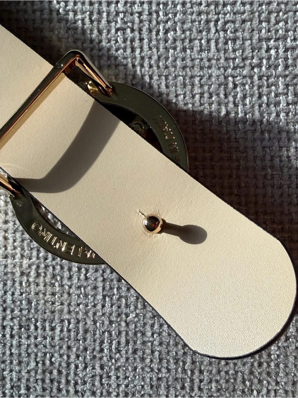 Valentino Cream Leather Belt with Gold V Logo Buckle